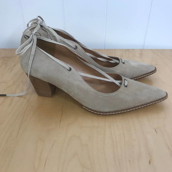 Sundance Odell Beige Suede Ankle Lace Heels SZ 7/37 - Picture 1 of 9
